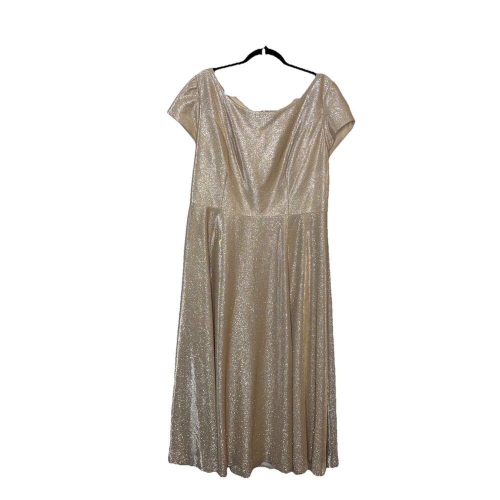 Jules & Cleo Gold Glitter Cap Sleeve Side Split Formal Dress Size 18 Plus Womens